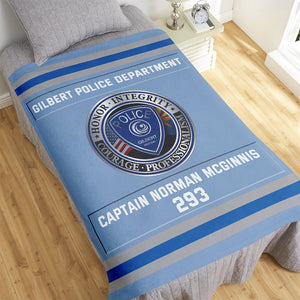 Police Blanket With Department Logo - Custom Police Station Patches With Name, Number Tag Gifts For Police Officer & Law Enforcement - Blanket - GoDuckee