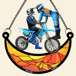 Personalized Gifts For Motocross Couple Suncatcher Ornament 04acdt100724pa - Ornament - GoDuckee