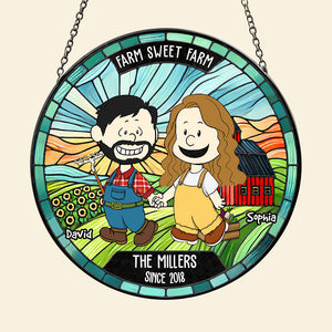 Personalized Gifts For Farmer Couple Round Stained Glass Suncatcher, Farm Sweet Farm 03qhdt110125hg - Ornament - GoDuckee