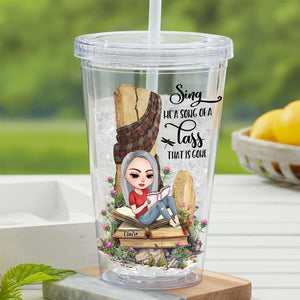 Gift For Book Lovers, Personalized Acrylic Tumbler, Girl Reading Books, Custom Book Title Tumbler 01HUHU090823HH - Tumbler Cup - GoDuckee