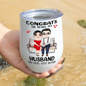 Congrats On Being My Husband, Gift For Couple, Personalized Mug, Couple Sitting Mug, Couple Gift - Coffee Mug - GoDuckee