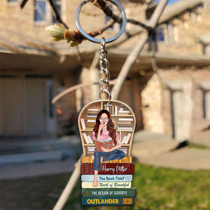 Reading Girl On Bookshelf 01huhu080823tm Personalized Keychain - Keychains - GoDuckee
