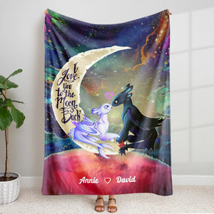 I Love You To The Moon And Back, Couple Gift, Personalized Blanket, Cartoon Balloon Couple Blanket 02QHHN030124-2 - Blanket - GoDuckee