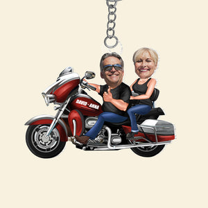 Custom Biker Couple Face Keychain, Gift For Couple, Valentine's Gift, Biker Gift - Keychains - GoDuckee