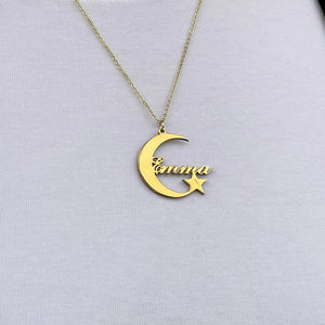 Personalized Name Necklace - Crescent Moon & Star Charm 34 24acxx140325 - Necklace - GoDuckee