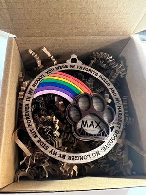 Personalized Rainbow Bridge Pet Memorial Wood Ornament - My Favorite Hello And Hardest Goodbye - Ornament - GoDuckee