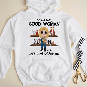 Behind Every Good Woman Are A Lot Of Animals, Gift For Farmer Girl, Personalized Shirt, Farming Girl Shirt - Shirts - GoDuckee