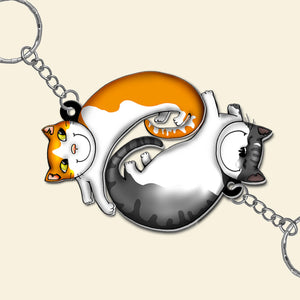 Personalized Cat Couple Keychains - Couple Gift For Pet Lover - Keychains - GoDuckee