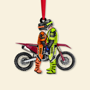 Motocross Couple Personalized Custom Shape Ornament, Christmas Gift For Motocross Rider PW17-AONMT-01QHTN061023PA - Ornament - GoDuckee