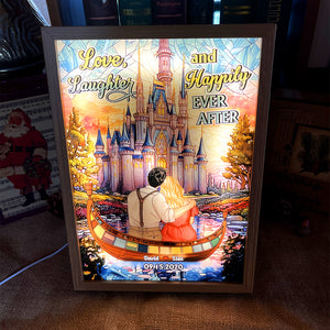 Love And Laughter Happily Ever After, Couple Gift, Personalized Light Picture Frame, Couple Hugging Suncatcher Light Frame 01HUHN190823TM - Poster & Canvas - GoDuckee