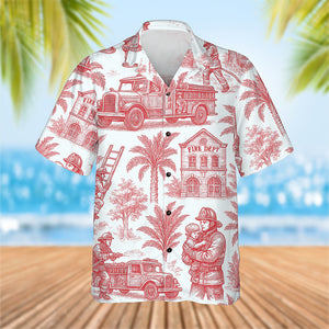 Firefighter Toile de Jouy Hawaiian Shirt - Gifts For Firefighters 04PGQN030725 - Hawaiian Shirts - GoDuckee