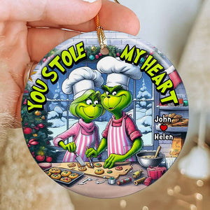 You Stole My Heart, Couple Gift, Personalized Ceramic Ornament, Green Couple Ornament, Christmas Gift 03HUHN251123 - Ornament - GoDuckee