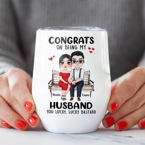Congrats On Being My Husband, Gift For Couple, Personalized Mug, Couple Sitting Mug, Couple Gift - Coffee Mug - GoDuckee