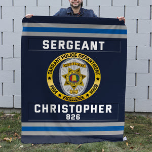 Police Blanket With Department Logo - Custom Police Station Patches With Name, Number Tag Gifts For Police Officer & Law Enforcement - Blanket - GoDuckee