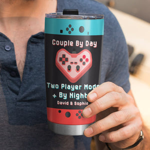 Couple By Day - Two Player Mode By Night, Personalized Tumbler, Gift For Gamer Couple, Valentine's Gifts - Tumbler Cup - GoDuckee