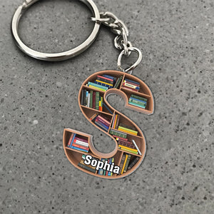 Personalized Gifts For Book Lover Keychain Alphabet Bookshelf - Keychains - GoDuckee