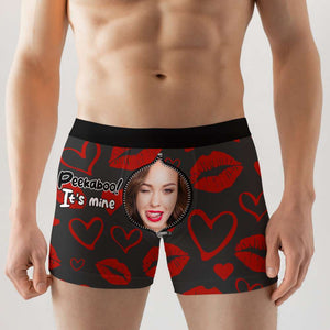Peekaboo ! It's Mine, Personalized Couple Boxer Briefs, Gifts For Him Gifts For Her - Boxer Briefs - GoDuckee