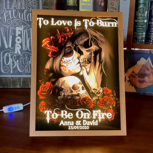 To Love Is To Burn Personalized Skull Couple Light Picture Frame - Couple Gift TT - Poster & Canvas - GoDuckee