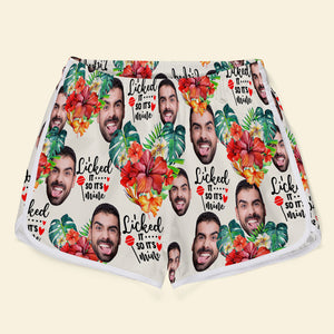 Licked It So It's Mine, Personalized Couple Beach Shorts, Tropical Flower Pattern, Gift For Him, Gift For Her - Beach Shorts - GoDuckee