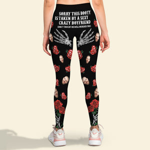 Sorry This Booty Is Taken By A Crazy Crazy Boyfriend, Couple Gift, Personalized Women Leggings, Funny Custom Face Legging - AOP Products - GoDuckee