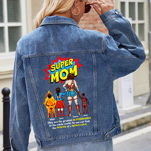 Personalized Gifts For Mom Denim Jacket Super Power Mom 03HUDT020424PA - Denim Jacket - GoDuckee