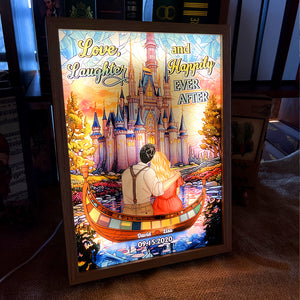 Love And Laughter Happily Ever After, Couple Gift, Personalized Light Picture Frame, Couple Hugging Suncatcher Light Frame 01HUHN190823TM - Poster & Canvas - GoDuckee