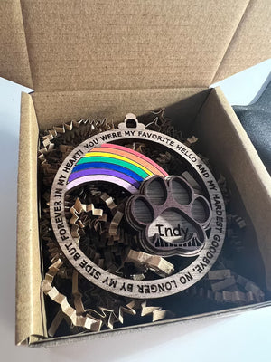 Personalized Rainbow Bridge Pet Memorial Wood Ornament - My Favorite Hello And Hardest Goodbye - Ornament - GoDuckee