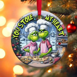 You Stole My Heart, Couple Gift, Personalized Ceramic Ornament, Green Couple Ornament, Christmas Gift 03HUHN251123 - Ornament - GoDuckee