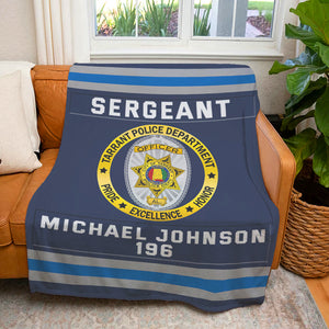 Police Blanket With Department Logo - Custom Police Station Patches With Name, Number Tag Gifts For Police Officer & Law Enforcement - Blanket - GoDuckee