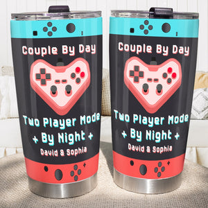 Couple By Day - Two Player Mode By Night, Personalized Tumbler, Gift For Gamer Couple, Valentine's Gifts - Tumbler Cup - GoDuckee