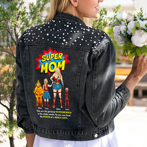 Personalized Gifts For Mom Denim Jacket Super Power Mom 03HUDT020424PA - Denim Jacket - GoDuckee
