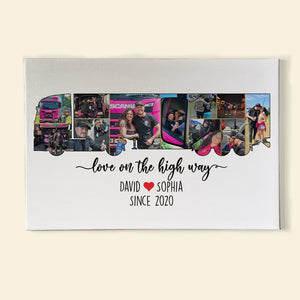 Love On The Highway, Custom Photo Semi-trailer Truck Driver Couple Canvas Print, Gift For Couple, Valentine's Day Gift - Poster & Canvas - GoDuckee