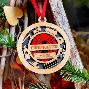 Bravery Loyalty Heroic - Personalized Layered Wood Ornament, Christmas Gift For Firefighter - Ornament - GoDuckee
