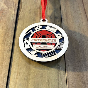 Bravery Loyalty Heroic - Personalized Layered Wood Ornament, Christmas Gift For Firefighter - Ornament - GoDuckee