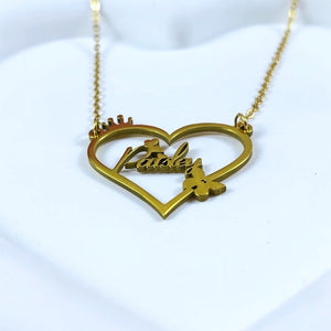 Personalized Name Necklace- Heart Crown Pendant 028 01acxx140325 - Necklace - GoDuckee