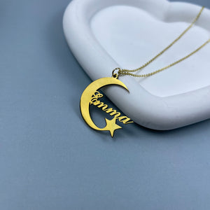 Personalized Name Necklace - Crescent Moon & Star Charm 34 24acxx140325 - Necklace - GoDuckee
