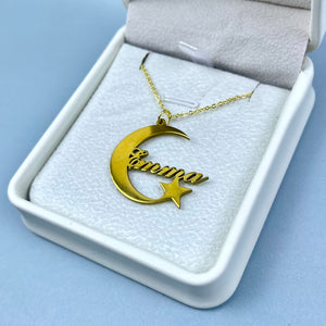 Personalized Name Necklace - Crescent Moon & Star Charm 34 24acxx140325 - Necklace - GoDuckee