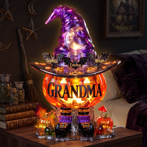 Bat Kids Pumpkin Light Box - Personalized Gifts For Grandma, Mama Halloween Acrylic Light Box 02PATI300726-Homacus
