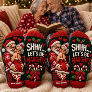 Old Naughty Santa Couples Middle Tube Socks - Personalized Christmas Gifts For Couples 02ohti220926 - Socks - GoDuckee