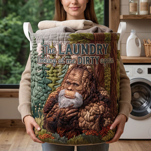 Fun Sasquatch Glance Quilted Laundry Basket, Personalized Gifts For Bigfoot Lovers 01qhti110726 - Laundry Basket - GoDuckee