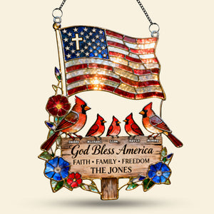 Peaceful American Cardinal Family Under God Suncatcher, Personalized Gifts For Family 03qhti030626 - Ornament - GoDuckee