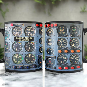 Flight Instruments Panel Cup, Custom Name Pilot Black Mug (AP0402) - Coffee Mug - GoDuckee