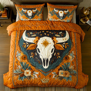 Western Cow Skull Quilt Bedding Set Special Line 04TGDT230125 - Blanket - GoDuckee