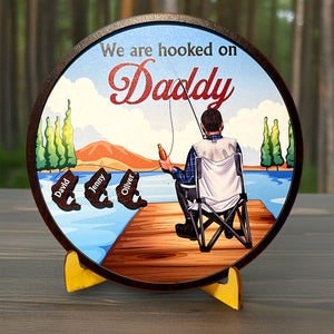 Personalized Gifts For Dad Wood Sign We're Hooked On Daddy - Wood Signs - GoDuckee