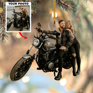 Custom Photo Gifts For Bikers, Upload Couple Photo Christmas Ornament 41pgvp140924 - Ornament - GoDuckee