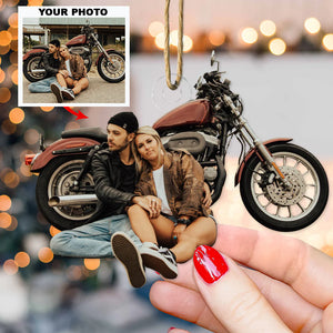 Custom Photo Gifts For Bikers, Upload Couple Photo Christmas Ornament 41pgvp140924 - Ornament - GoDuckee