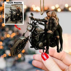 Custom Photo Gifts For Bikers, Upload Couple Photo Christmas Ornament 41pgvp140924 - Ornament - GoDuckee