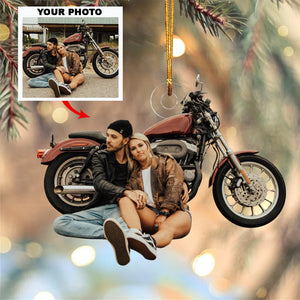 Custom Photo Gifts For Bikers, Upload Couple Photo Christmas Ornament 41pgvp140924 - Ornament - GoDuckee