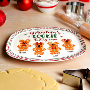 Grandma's Cookie Tasting Crew, Gift For Grandma, Personalized Resin Plate, Grandkids Gingerbread Plate, Christmas Gift - Resin Plate - GoDuckee