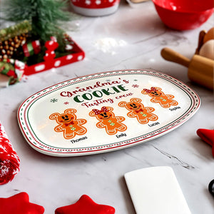 Grandma's Cookie Tasting Crew, Gift For Grandma, Personalized Resin Plate, Grandkids Gingerbread Plate, Christmas Gift - Resin Plate - GoDuckee